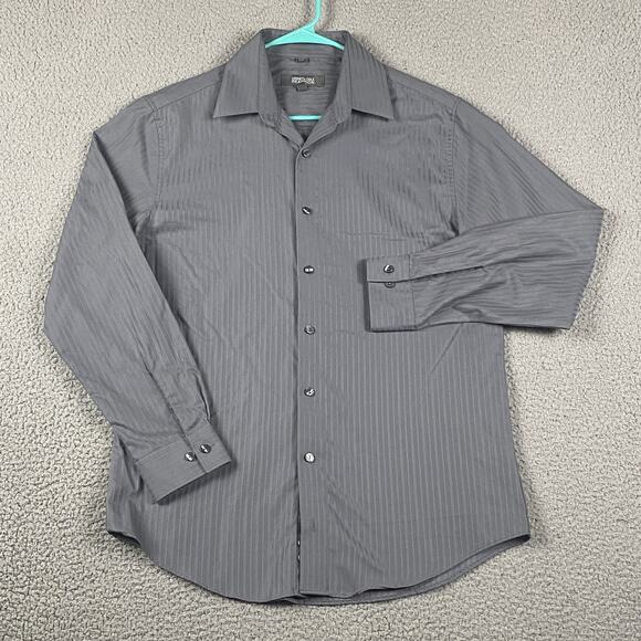 Kenneth Cole Reaction Slim Fit Dress Shirt M 15.5 32/33 Gray Tonal Stripe - Picture 2 of 7